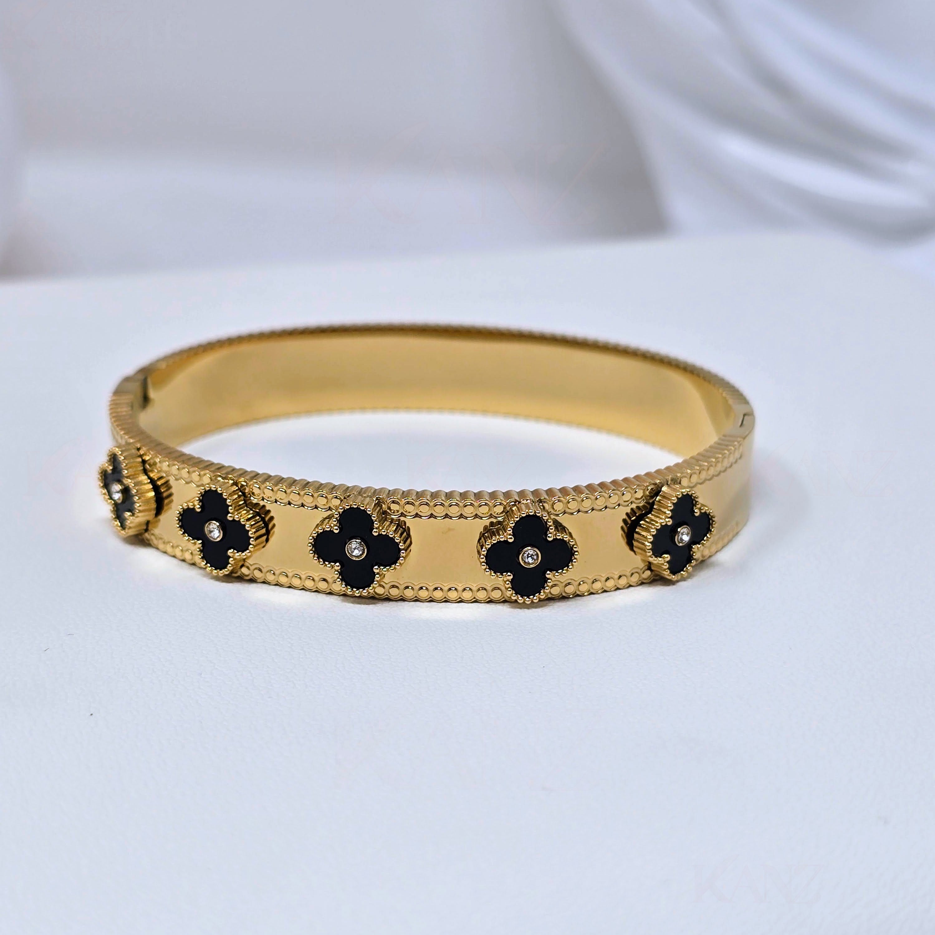 Enamel Floral Cloves Stainless Steel Hinged Bangle