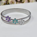 Three Bloom Enamel Daisy Stainless Steel Hinged Bangle