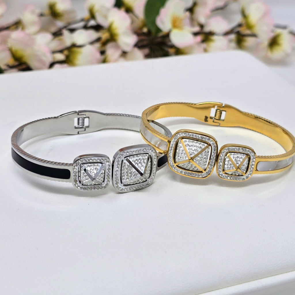 Dual Eclipse CZ Stainless Steel Hinged Bangle
