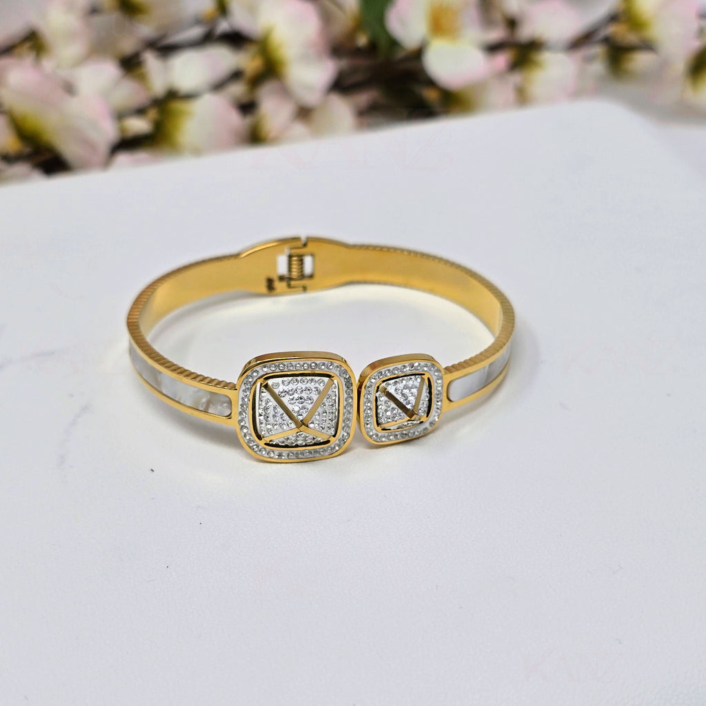 Dual Eclipse CZ Stainless Steel Hinged Bangle