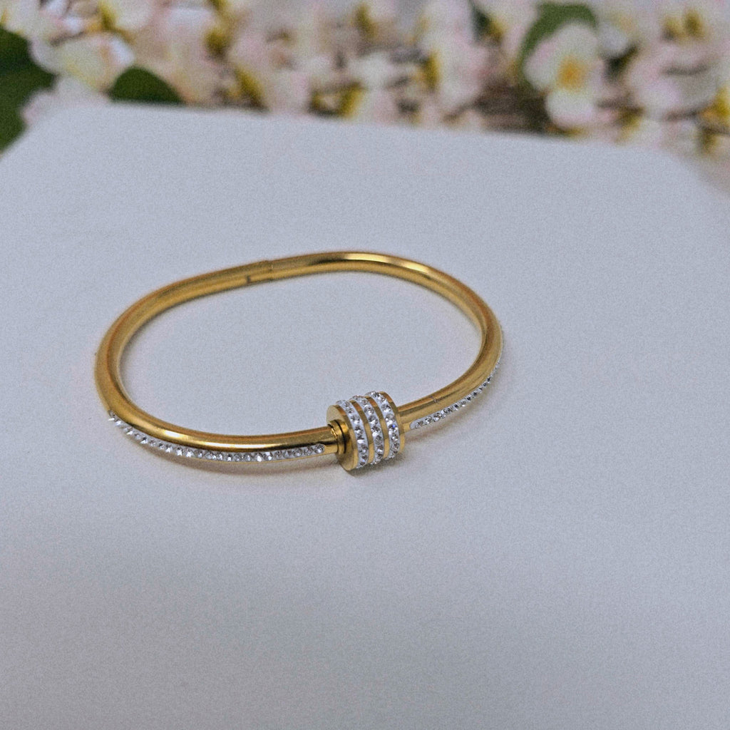Triple Pave Barrel Stainless Steel Hinged Bangle