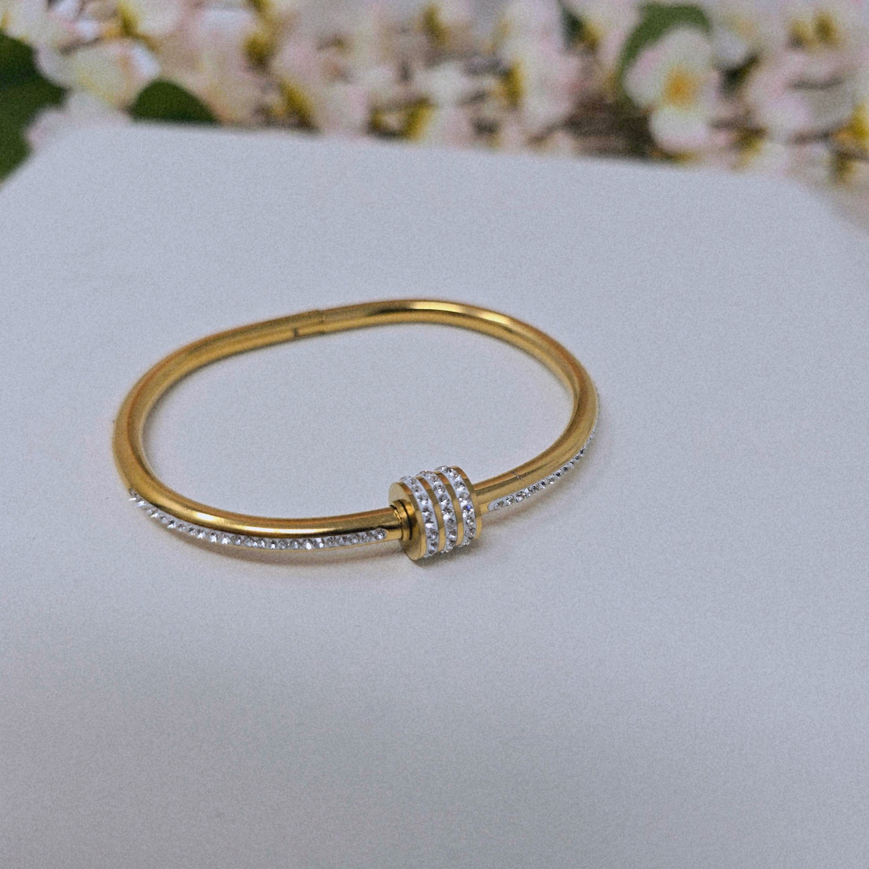 Triple Pave Barrel Stainless Steel Hinged Bangle