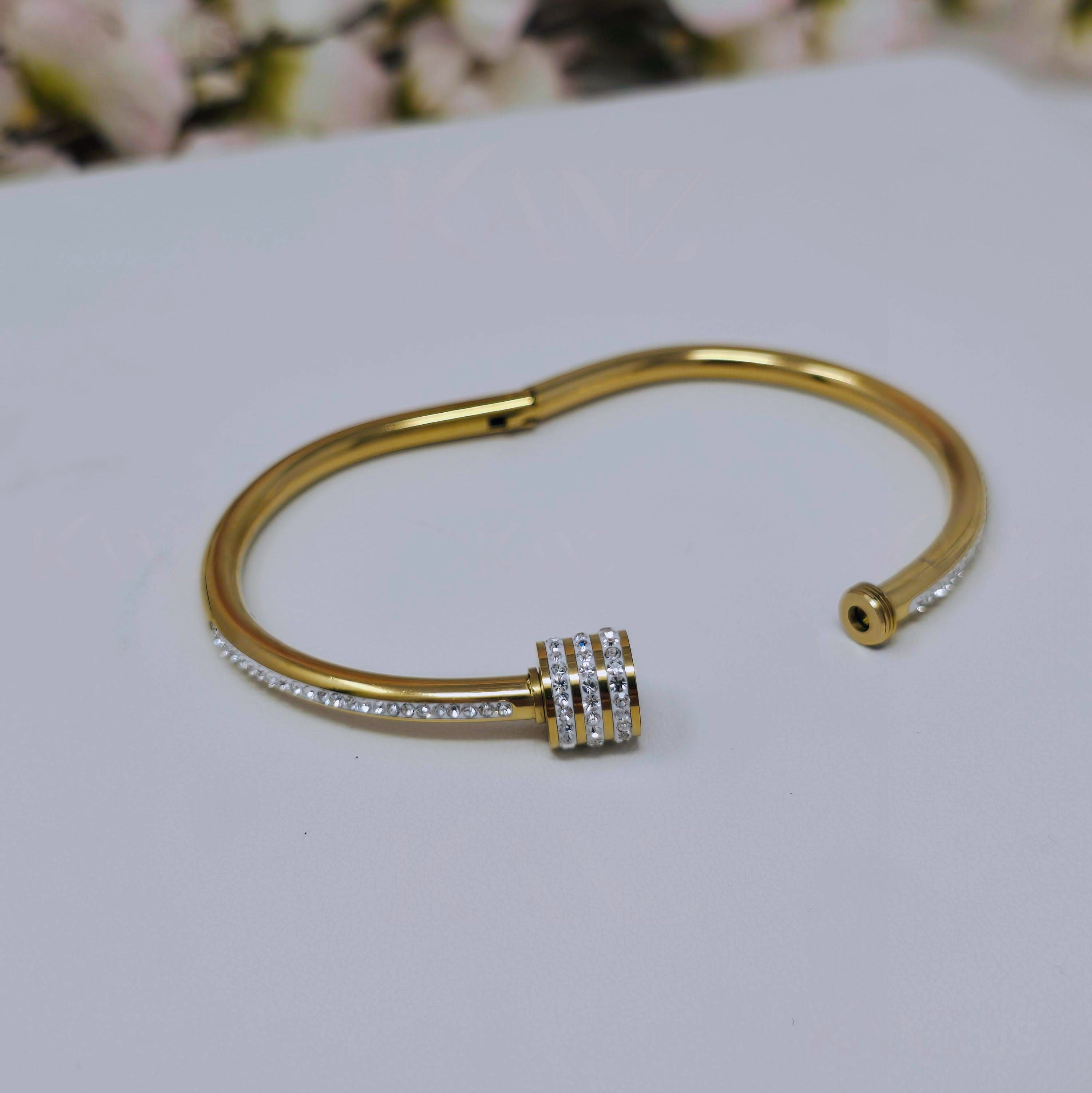 Triple Pave Barrel Stainless Steel Hinged Bangle