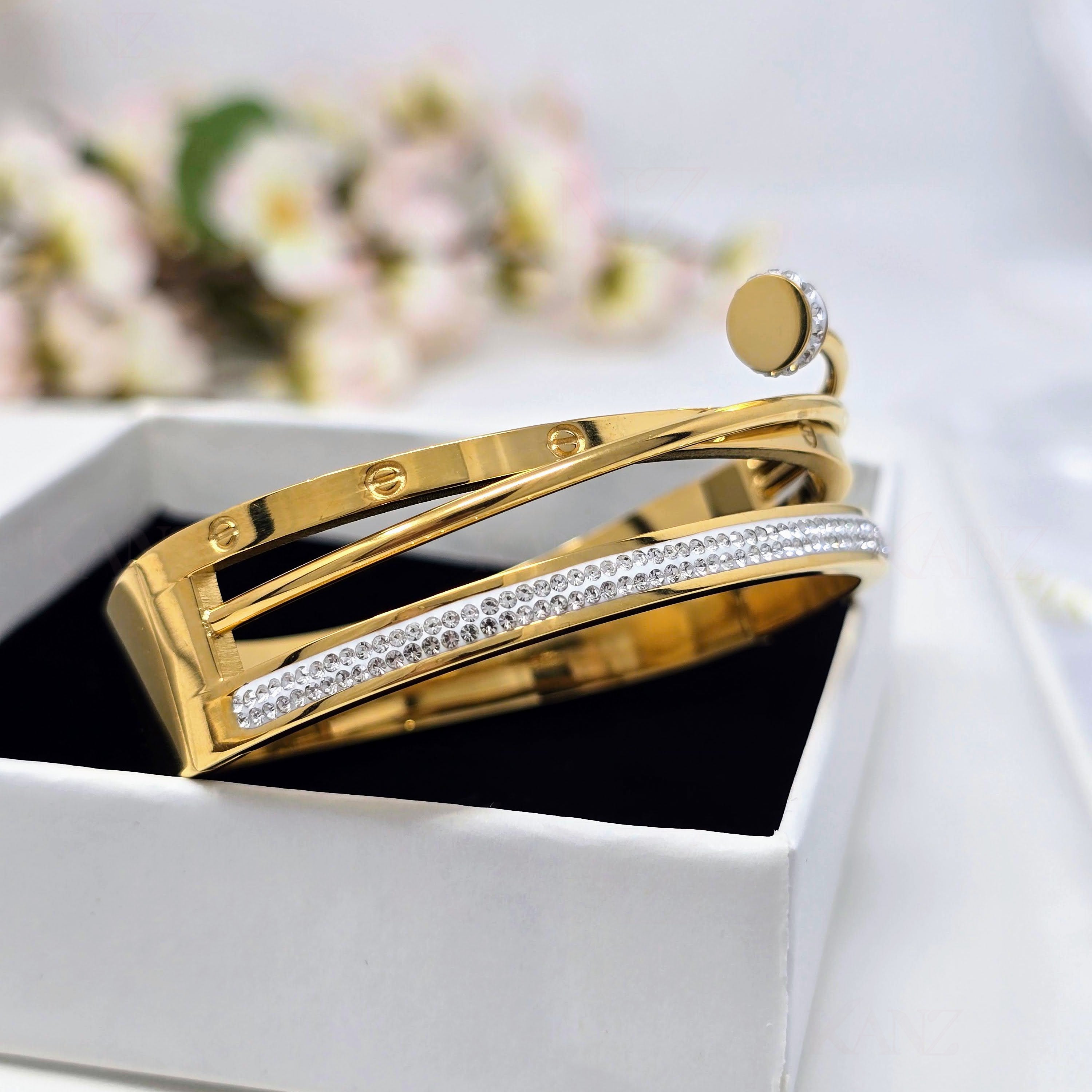 Dual Nail Pave Stainless Steel Hinged Bangle (Copy)