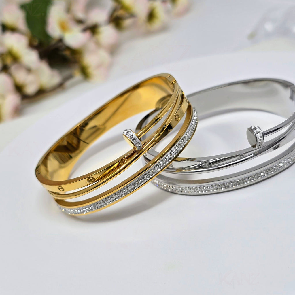 Dual Nail Pave Stainless Steel Hinged Bangle (Copy)