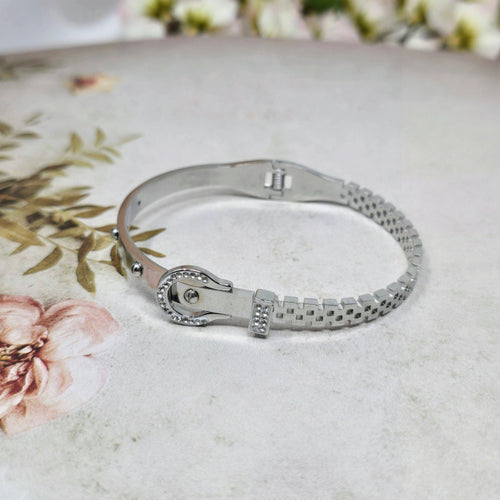 Dual Lock CZ Stainless Steel Hinged Bangle