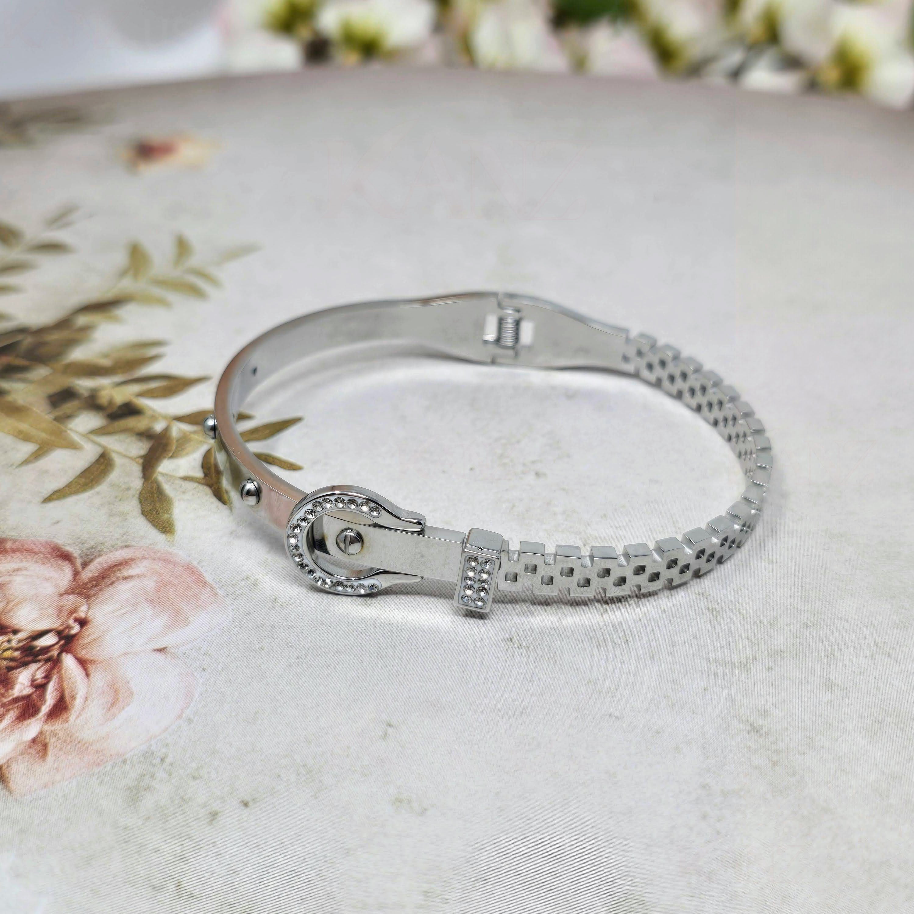 Dual Lock CZ Stainless Steel Hinged Bangle