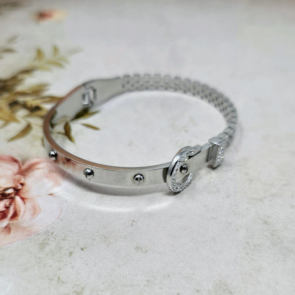 Dual Lock CZ Stainless Steel Hinged Bangle