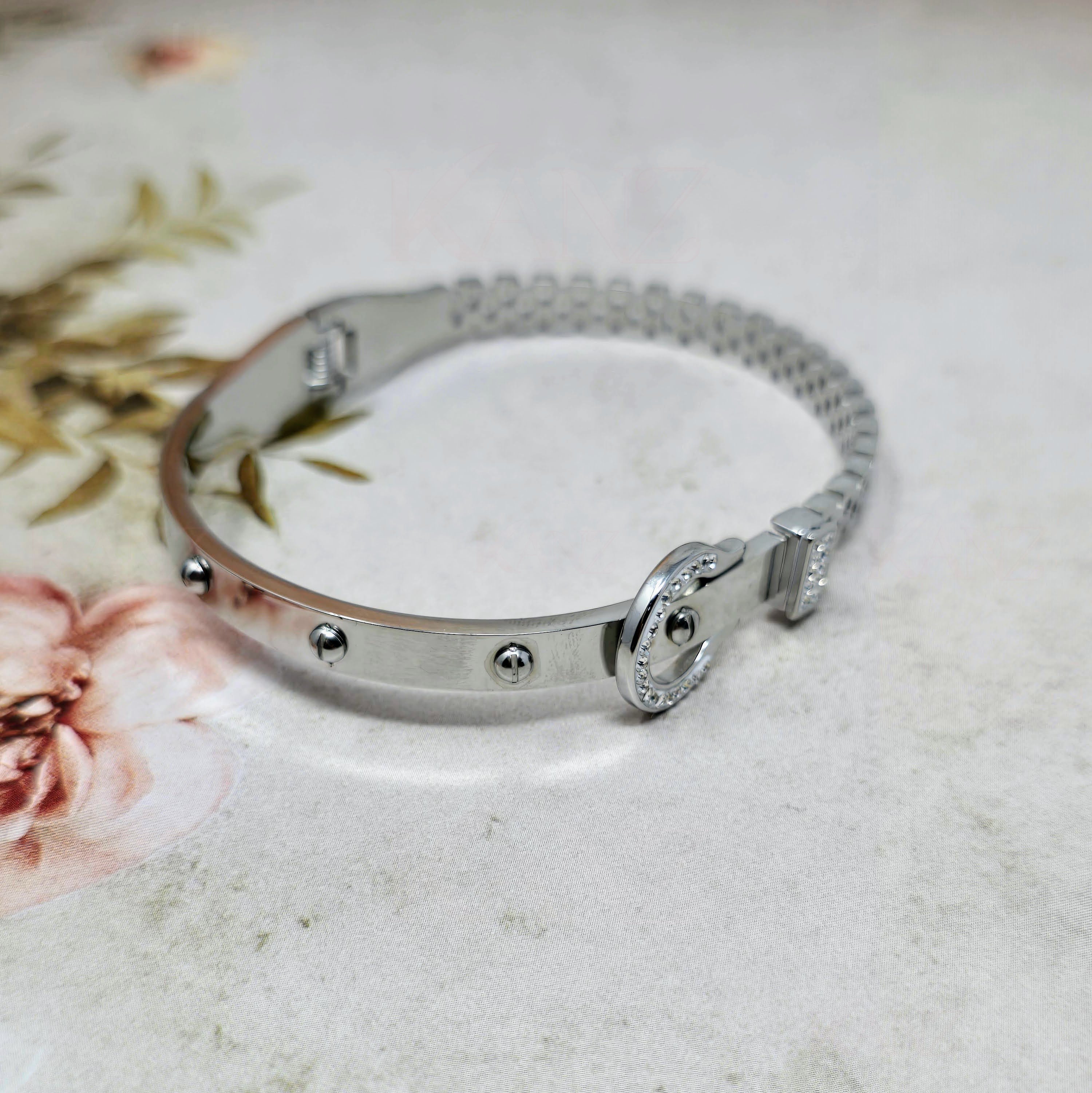 Dual Lock CZ Stainless Steel Hinged Bangle