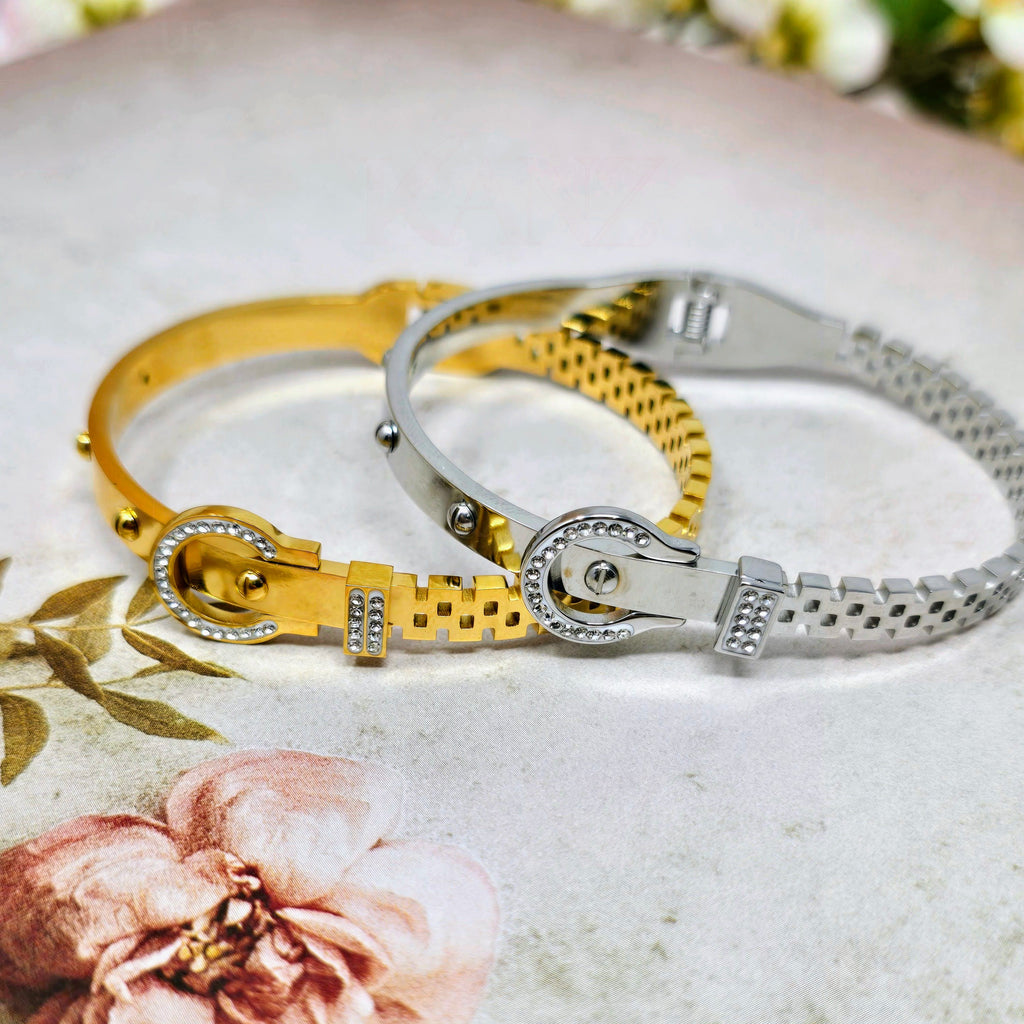 Dual Lock CZ Stainless Steel Hinged Bangle