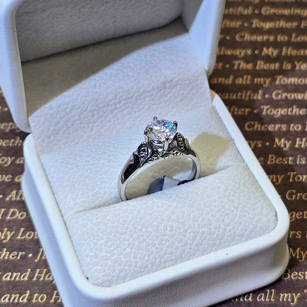 Silver Willow Solitaire Stainless Steel Ring