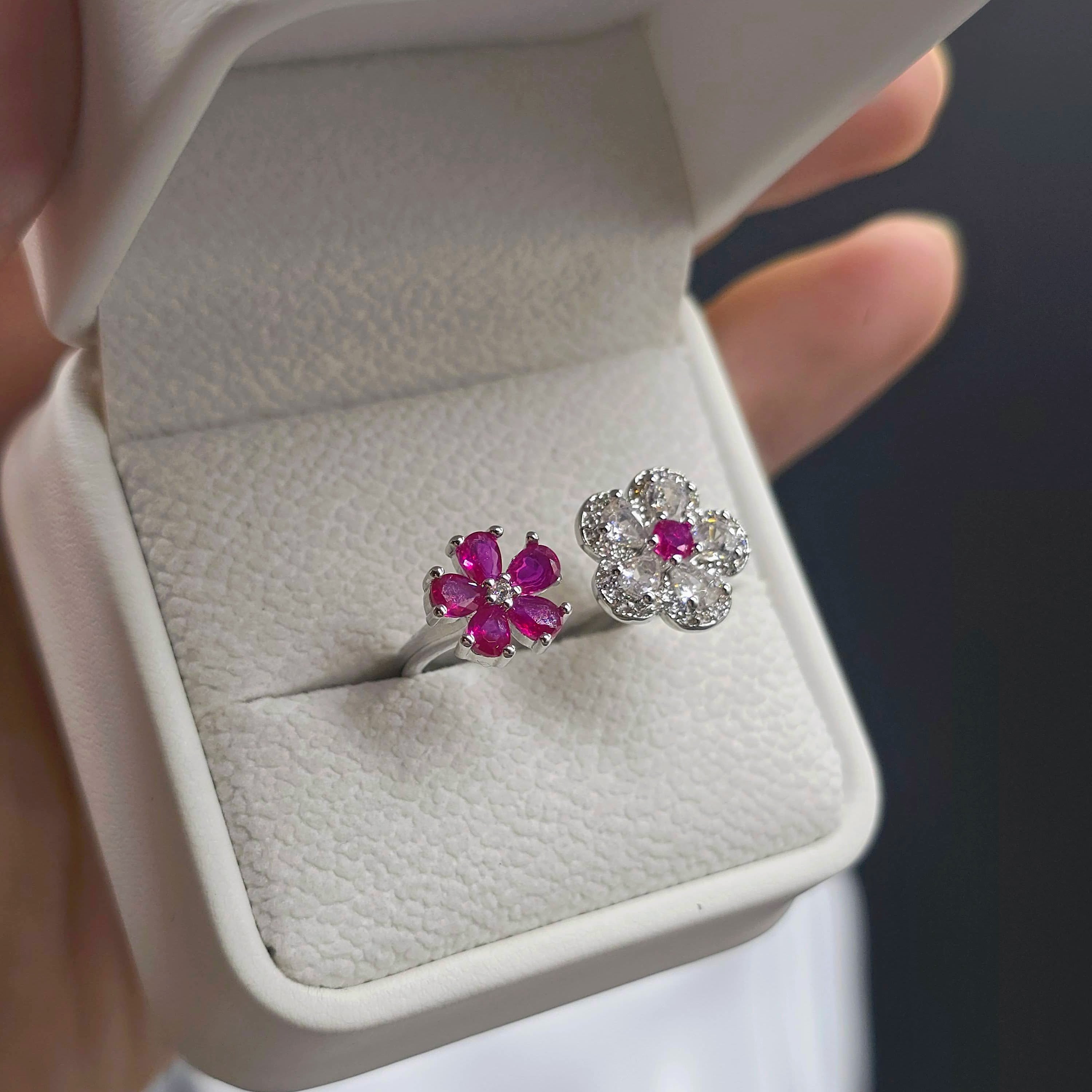 Rose & Crystal Meadow Stainless Steel Ring