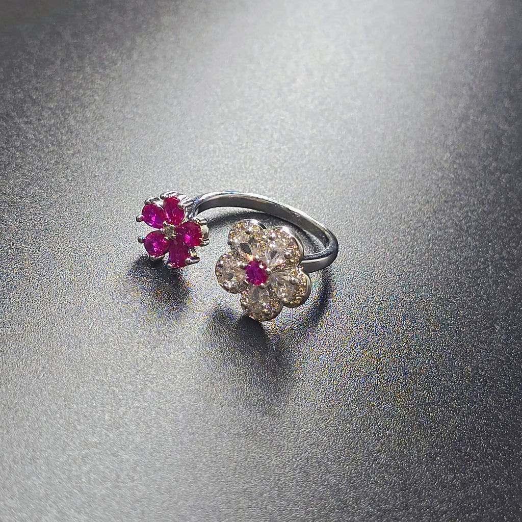 Rose & Crystal Meadow Stainless Steel Ring