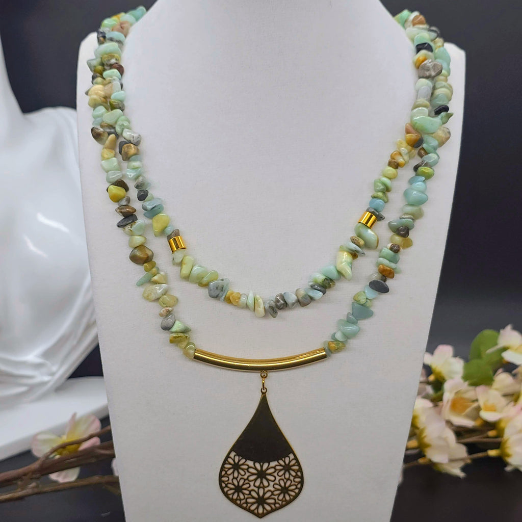Earthsong Floral Teardrop Stainless Steel Necklace