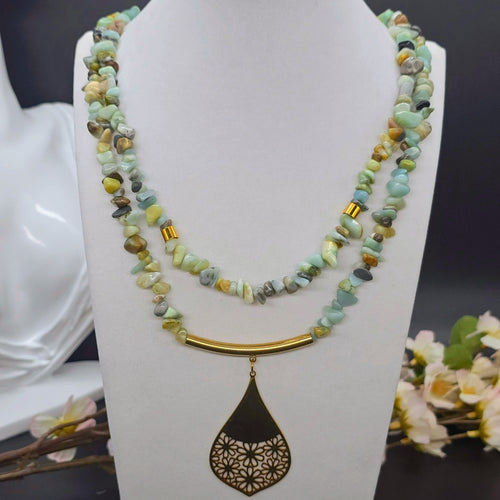 Earthsong Floral Teardrop Stainless Steel Necklace