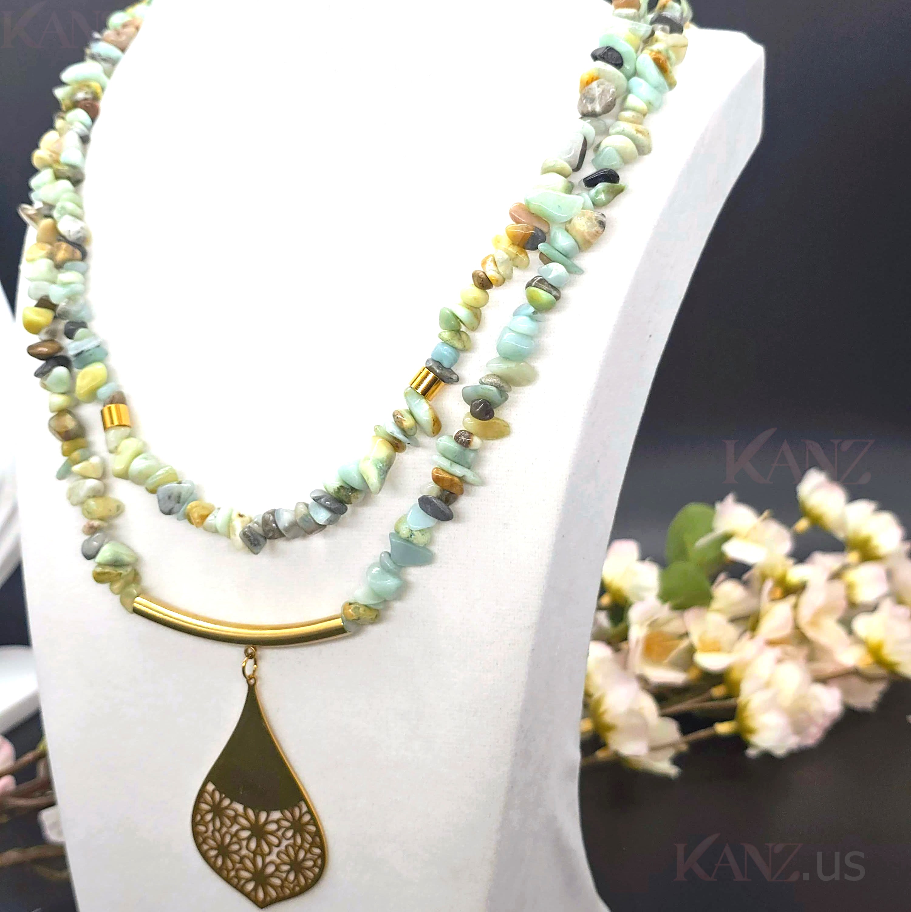 Earthsong Floral Teardrop Stainless Steel Necklace
