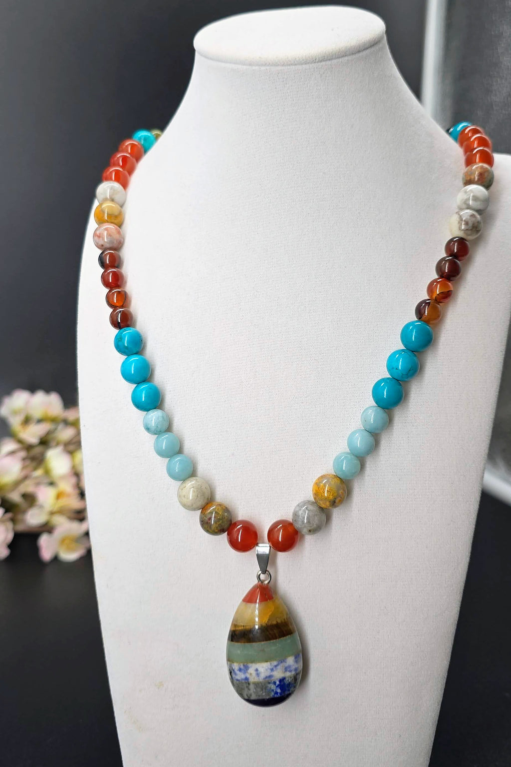 Chakra Style Natural Stone Pendant Necklace