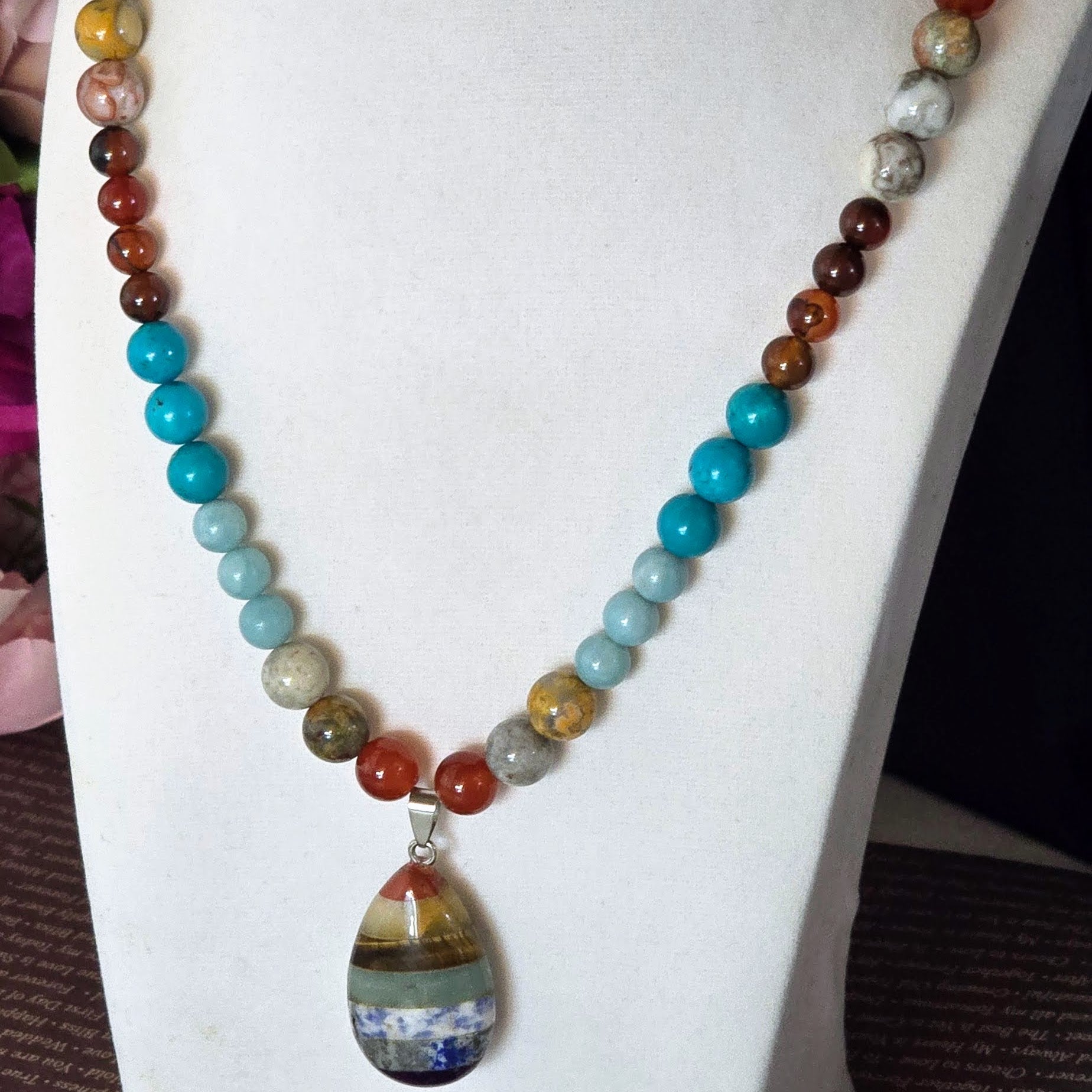 Chakra Style Natural Stone Pendant Necklace