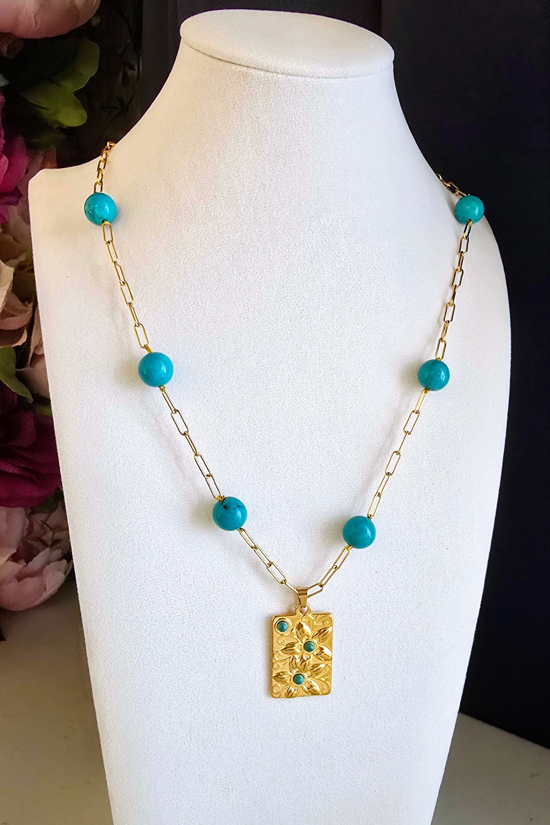 Turquoise Floral Statement Necklace
