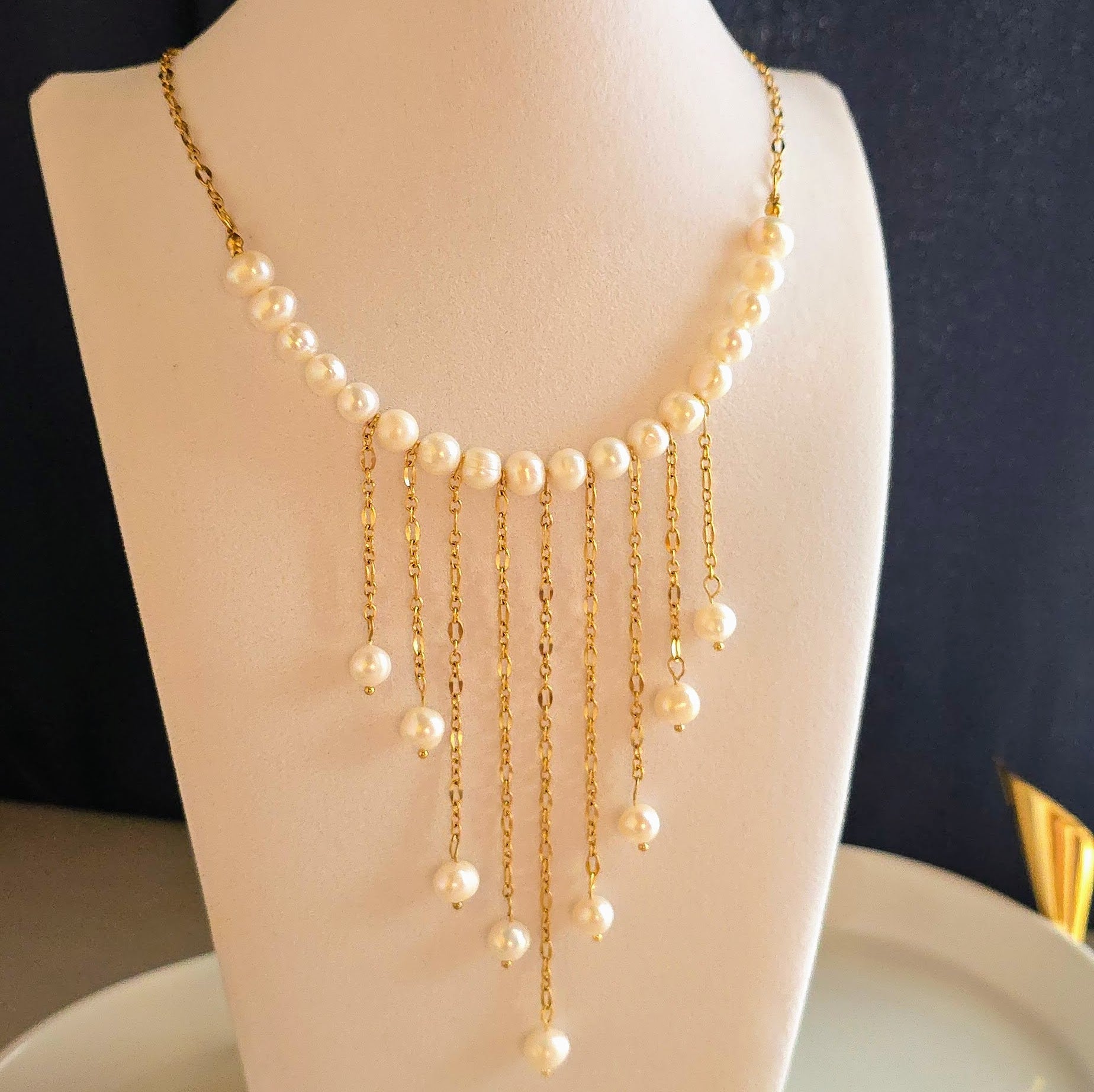 Cascading Freshwater Pearl Statement Necklace