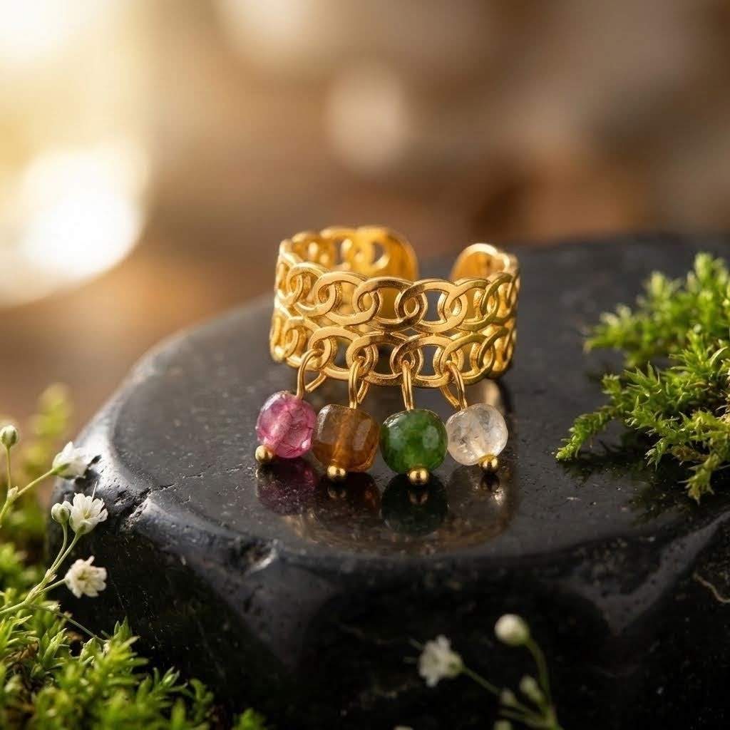 Natural Celestial Stone Fringe Ring