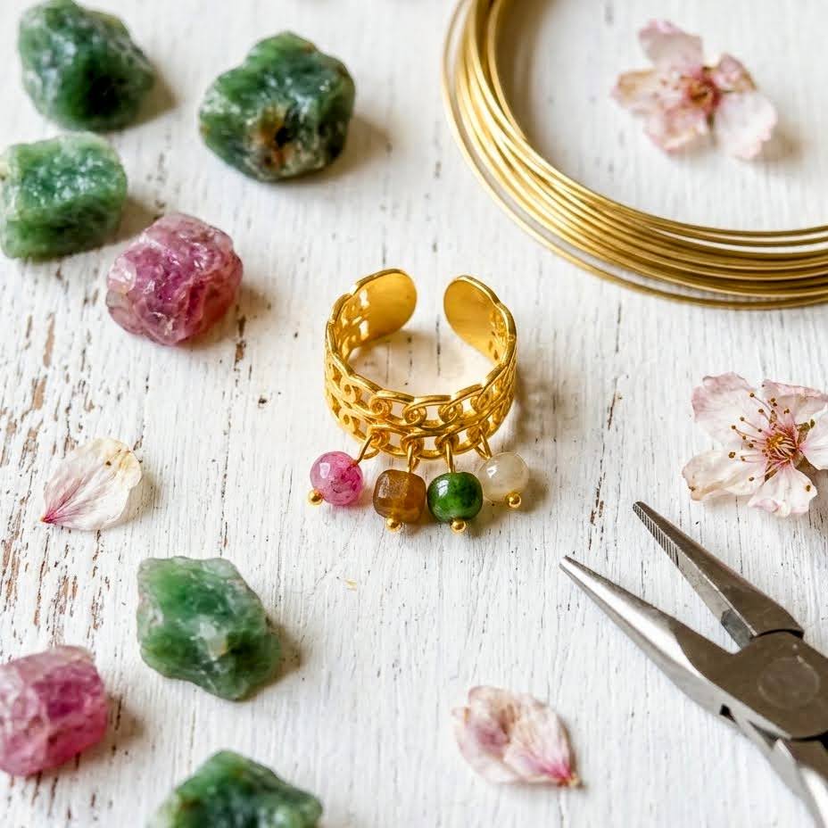 Natural Celestial Stone Fringe Ring