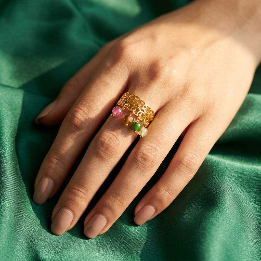 Natural Celestial Stone Fringe Ring