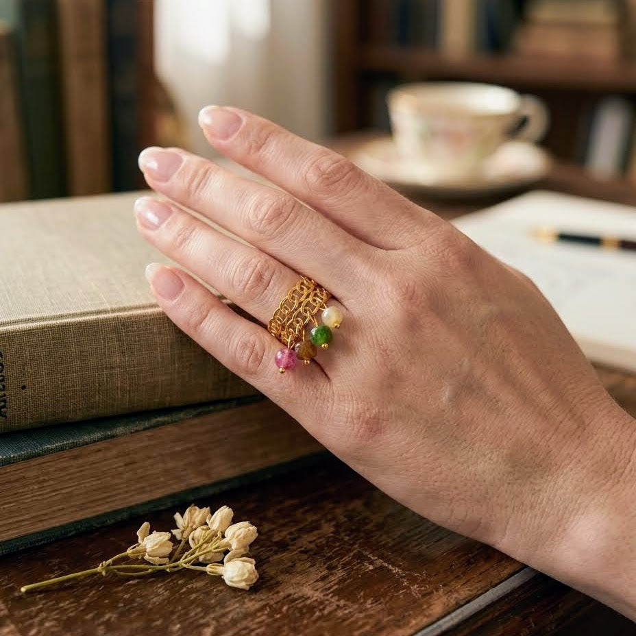 Natural Celestial Stone Fringe Ring