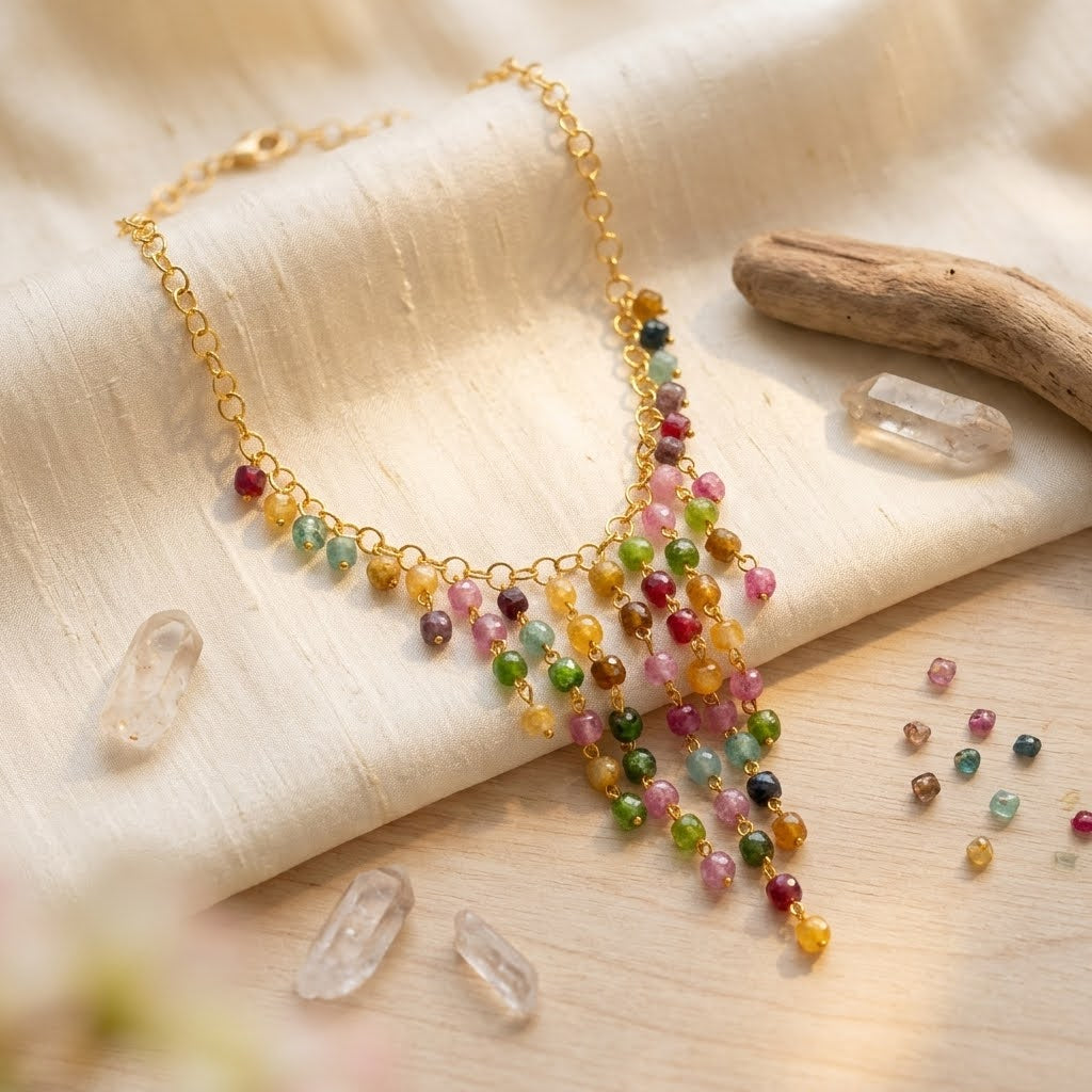 Natural Celestial Stone Fringe Necklace