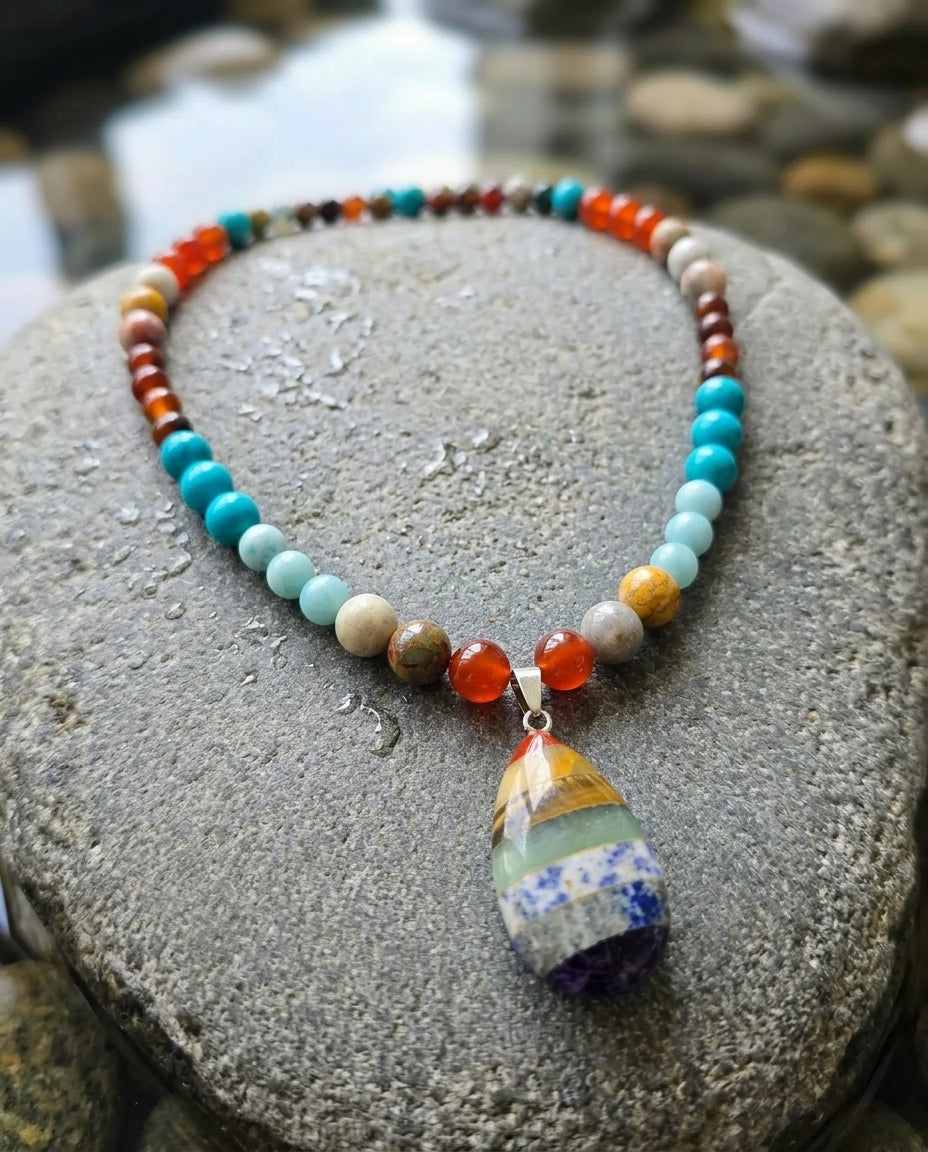 Chakra Style Natural Stone Pendant Necklace