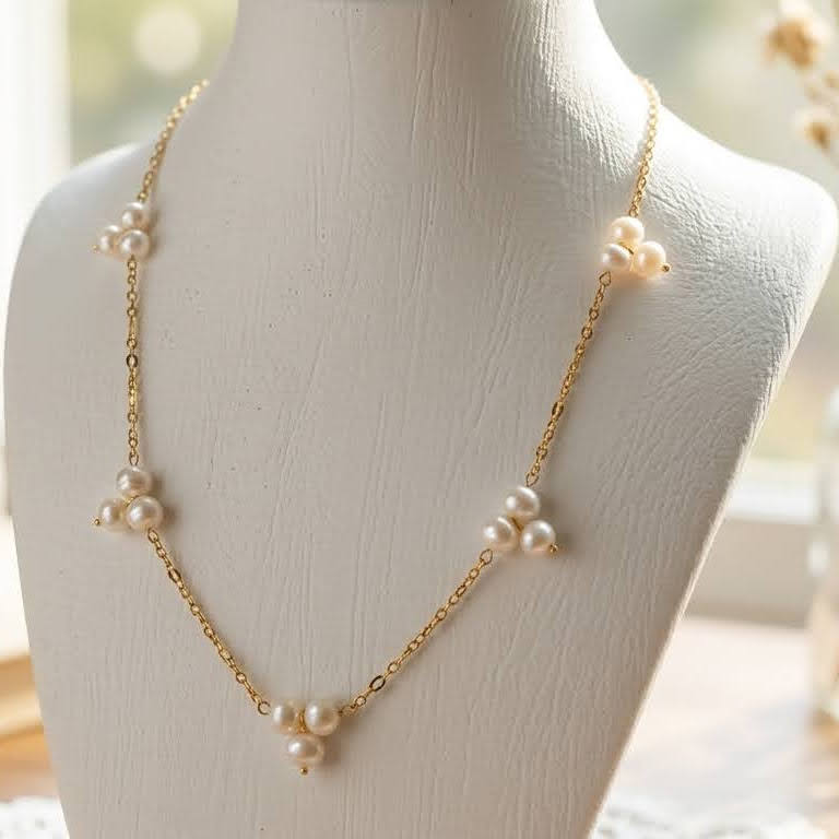 Freshwater Pearl Cluster Station Necklace