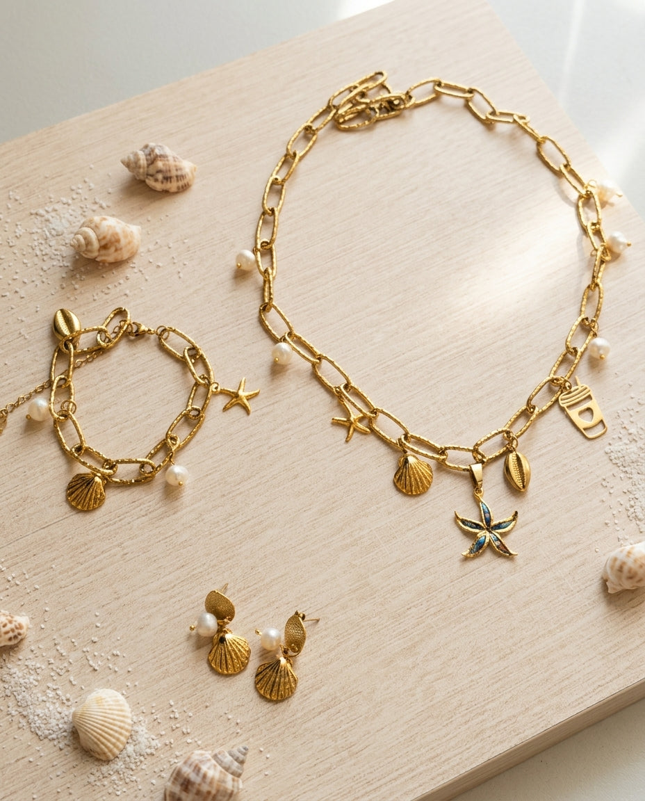 Coastal Pearl Charm Jewelry Set