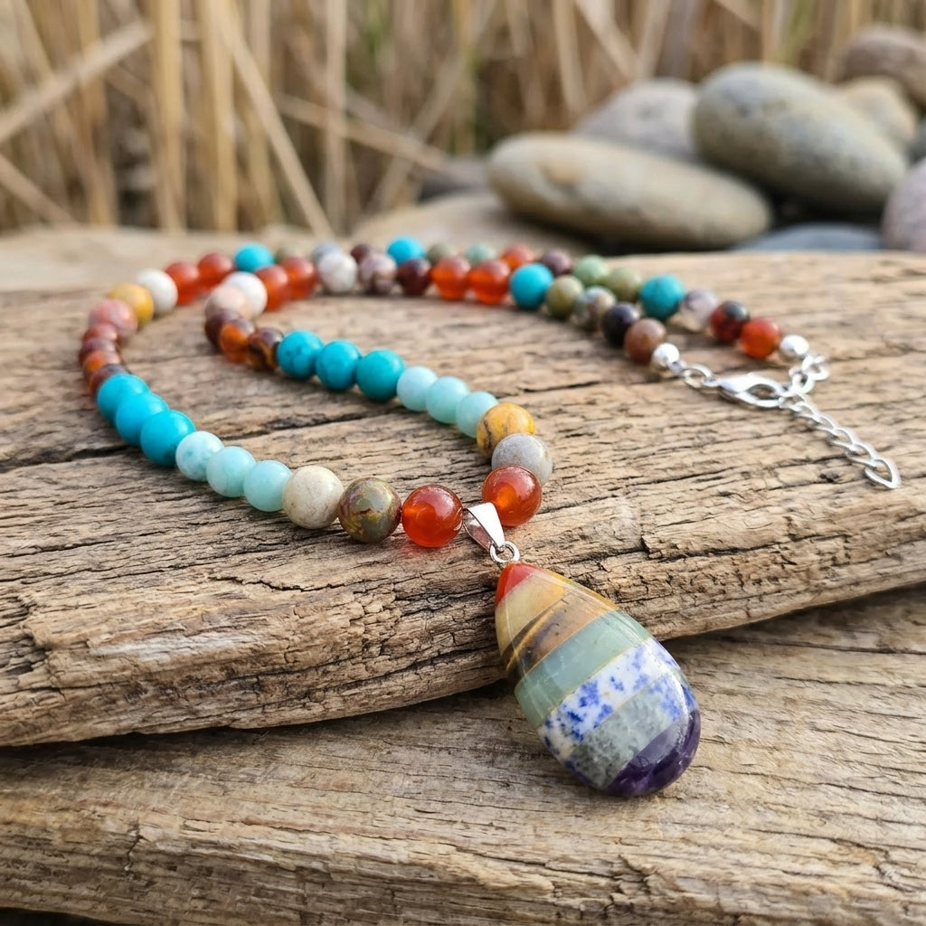 Chakra Style Natural Stone Pendant Necklace