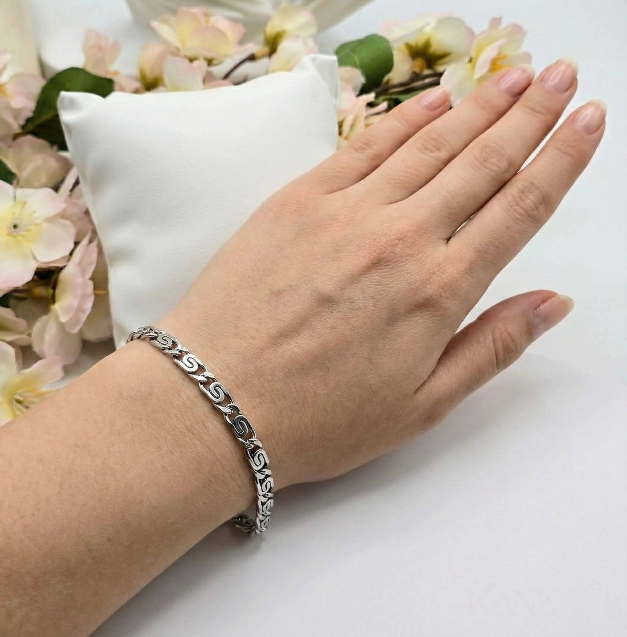 Classic Engraved Link Stainless Steel Bracelet