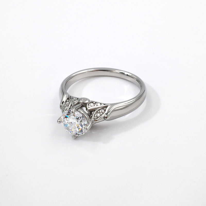 Silver Willow Solitaire Stainless Steel Ring