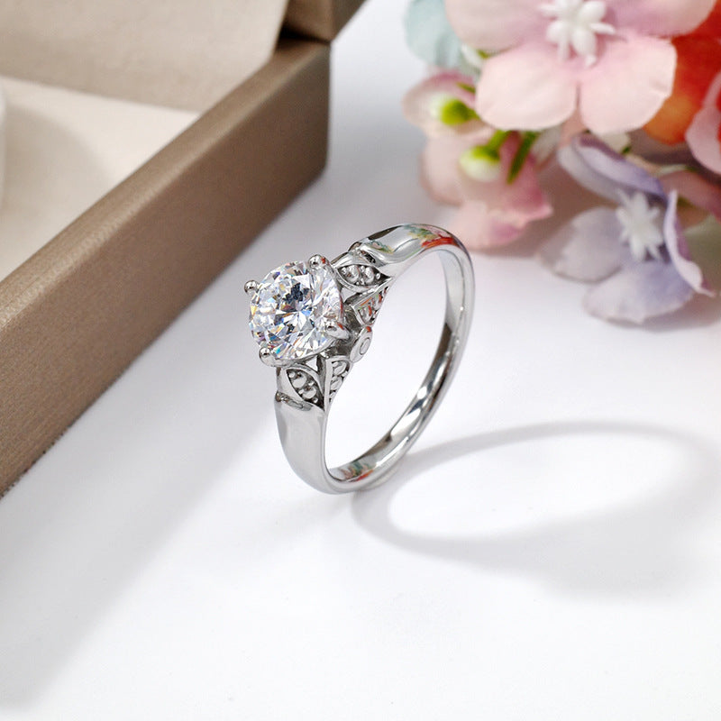 Silver Willow Solitaire Stainless Steel Ring
