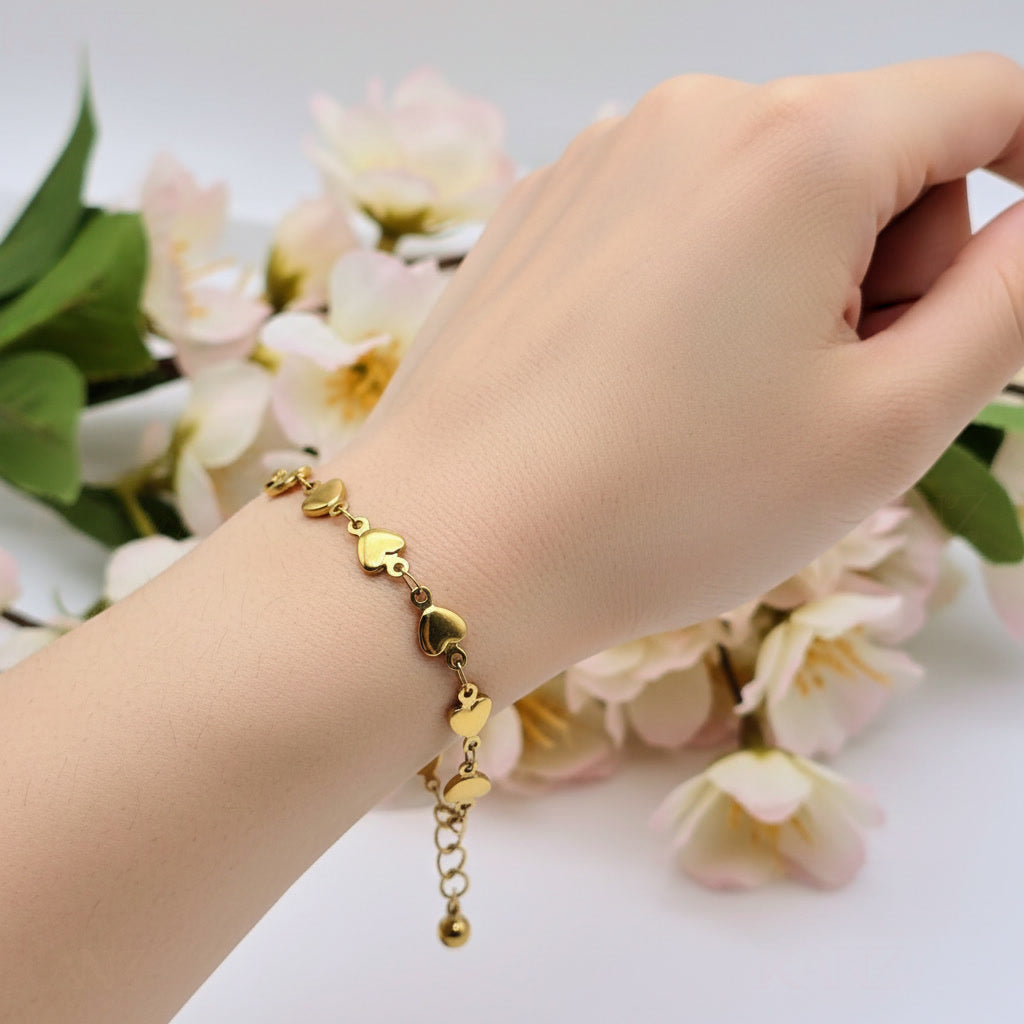 Golden Heart Link Stainless Steel Bracelet