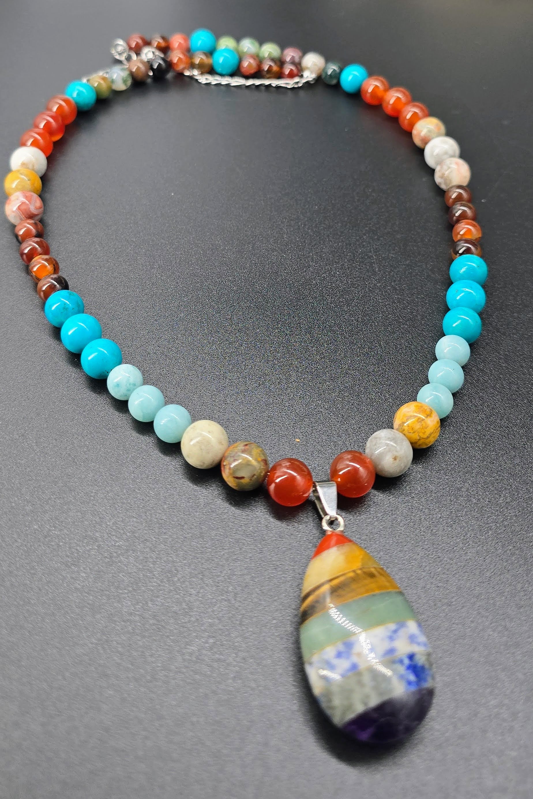 Chakra Style Natural Stone Pendant Necklace