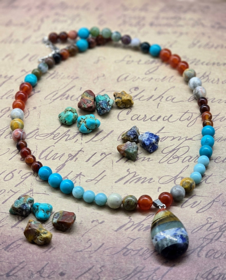 Chakra Style Natural Stone Pendant Necklace